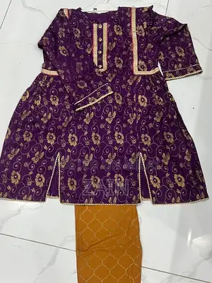 Purple Golden Glitter Lawn Dress with Shirt and Trouser