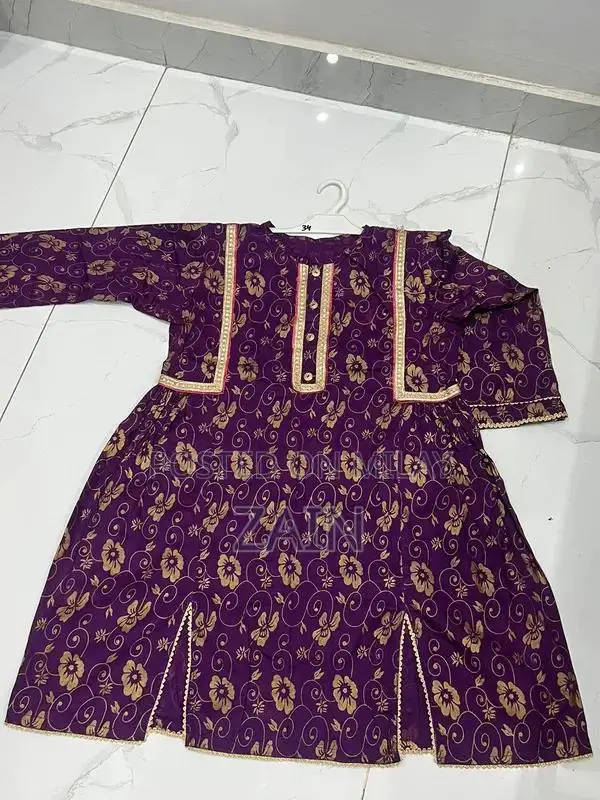Purple Golden Glitter Lawn Dress with Shirt and Trouser