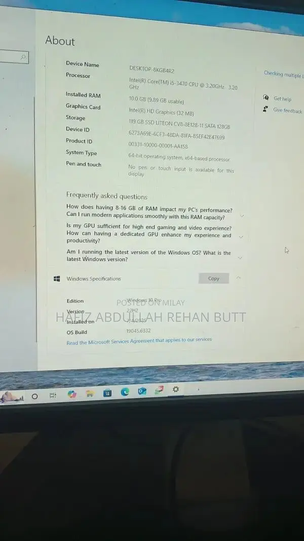 Dell CPU Laptop with HP Components, Windows 22H2