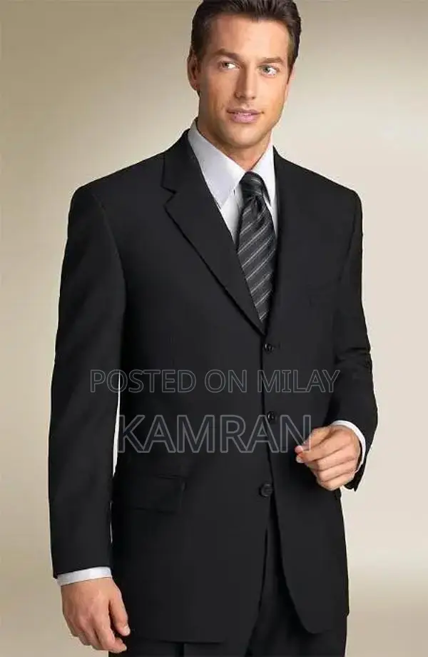 Men's Jet Black 3-Piece Formal Suit - Italian Fabric