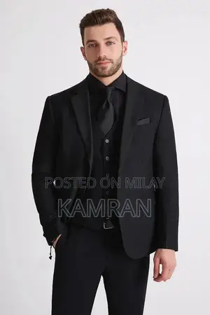 Men's Jet Black 3-Piece Formal Suit - Italian Fabric