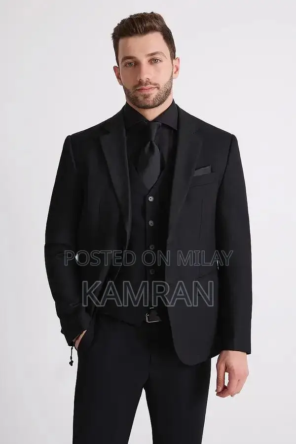 Men's Jet Black 3-Piece Formal Suit - Italian Fabric