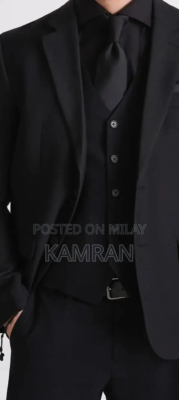 Men's Jet Black 3-Piece Formal Suit - Italian Fabric