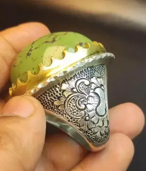Handcrafted Irani Feroza Stone Ring with Premium Artisan Design