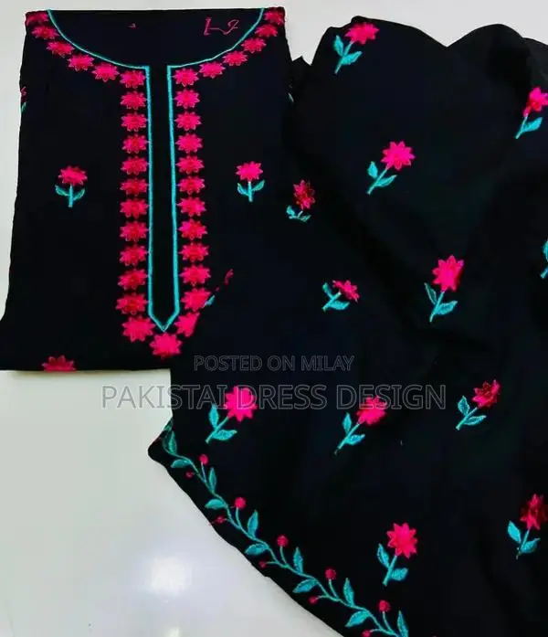 Women's 2-Piece Casual Cotton Embroidered Unstitched Summer Dress