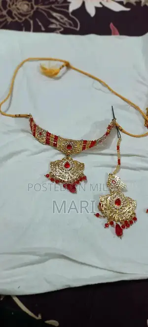 Red and Golden Bridal Jewelry Set - Vintage Elegant Wedding Accessory
