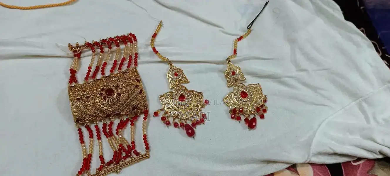 Red and Golden Bridal Jewelry Set - Vintage Elegant Wedding Accessory