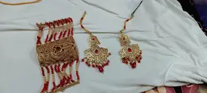 Red and Golden Bridal Jewelry Set - Vintage Elegant Wedding Accessory