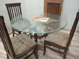 Photo - Dark Brown Wooden Dining Set with Glass Top and 6 Chairs