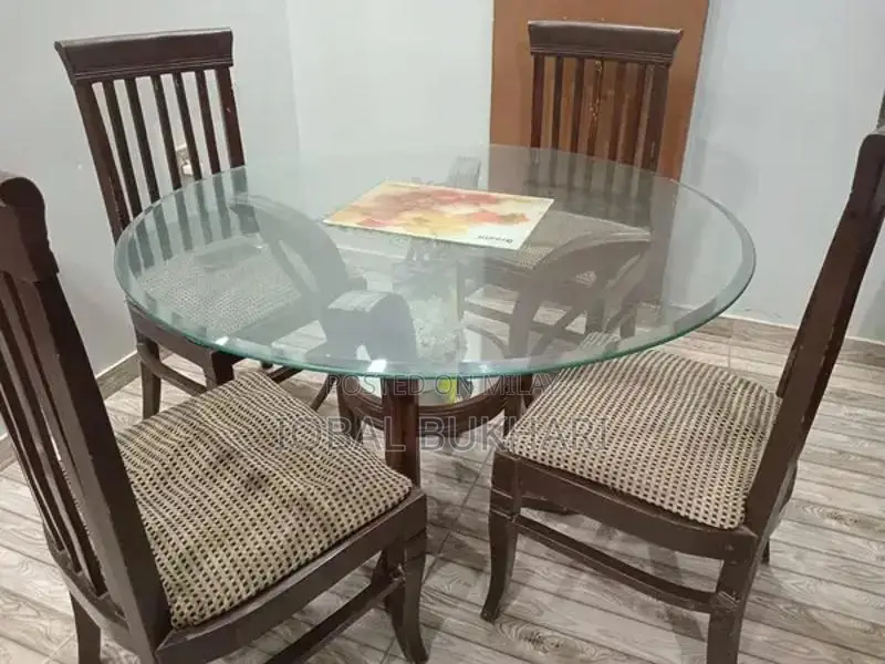 Dark Brown Wooden Dining Set with Glass Top and 6 Chairs
