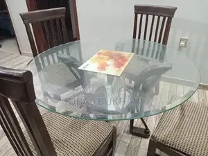 Dark Brown Wooden Dining Set with Glass Top and 6 Chairs