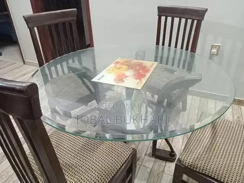 Dark Brown Wooden Dining Set with Glass Top and 6 Chairs
