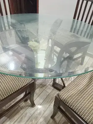 Dark Brown Wooden Dining Set with Glass Top and 6 Chairs