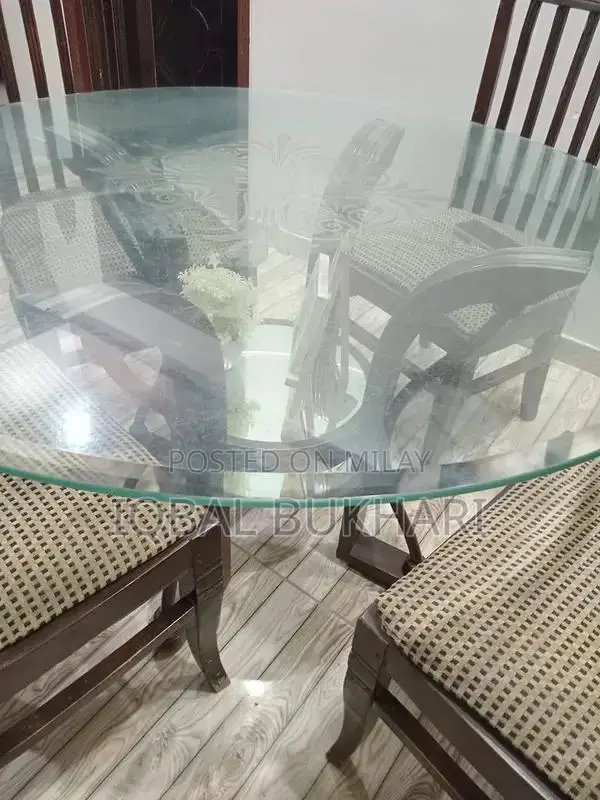 Dark Brown Wooden Dining Set with Glass Top and 6 Chairs