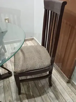 Dark Brown Wooden Dining Set with Glass Top and 6 Chairs