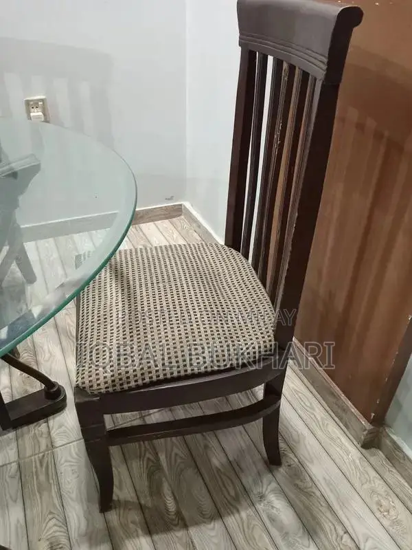 Dark Brown Wooden Dining Set with Glass Top and 6 Chairs