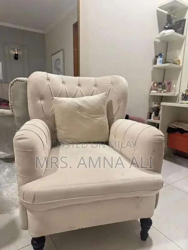 Cream Bedroom Chairs with Matching Footstool and Cushions