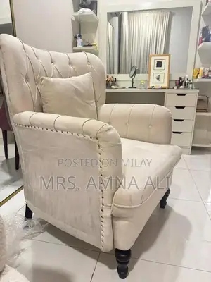 Cream Bedroom Chairs with Matching Footstool and Cushions