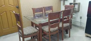 Solid Wood Dining Table with 6 Matching Chairs