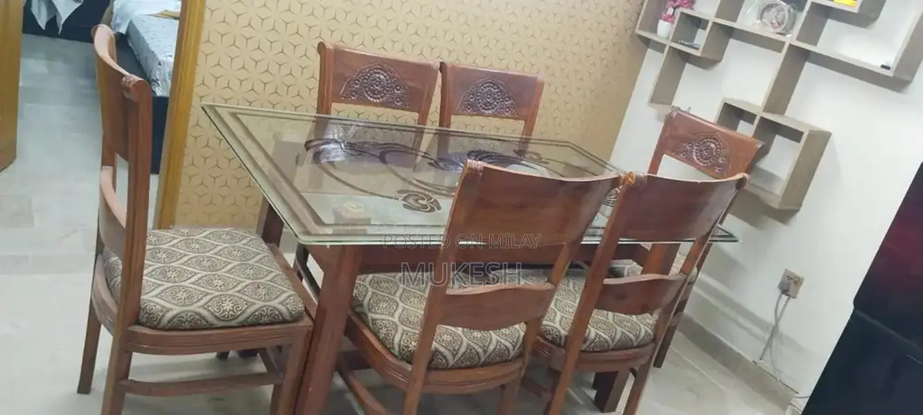 Solid Wood Dining Table with 6 Matching Chairs
