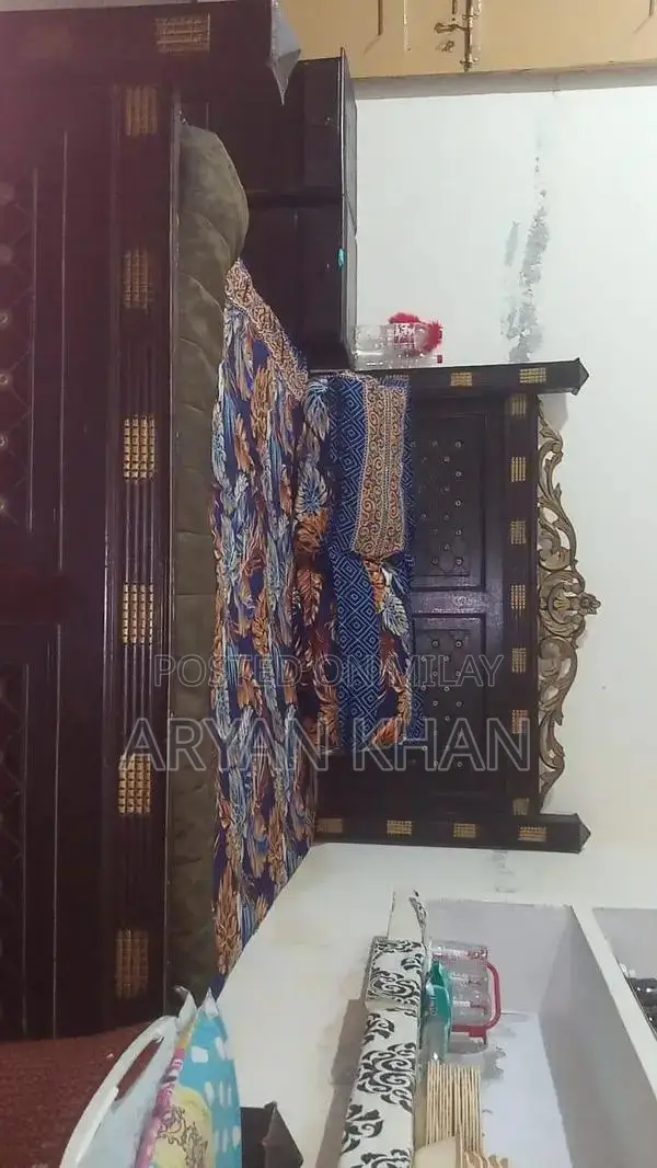 Bedroom Furniture Set - Bed with Side Table and Wardrobe Partition