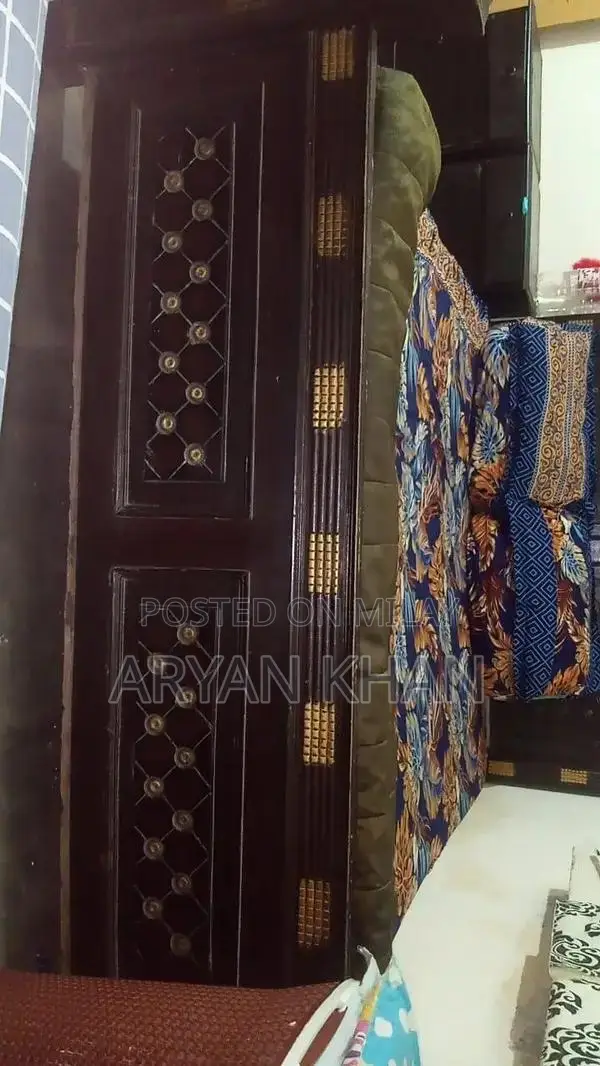 Bedroom Furniture Set - Bed with Side Table and Wardrobe Partition