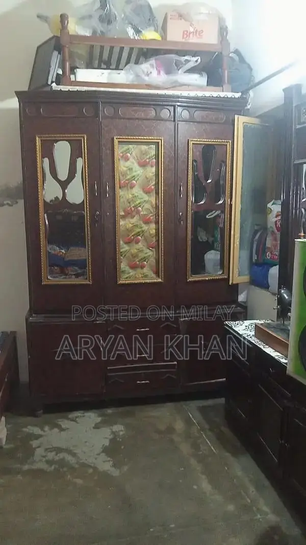 Bedroom Furniture Set - Bed with Side Table and Wardrobe Partition