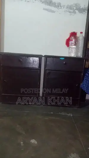 Bedroom Furniture Set - Bed with Side Table and Wardrobe Partition