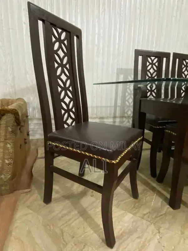 Large Wooden Dining Table with 6 Chairs and Glass Top