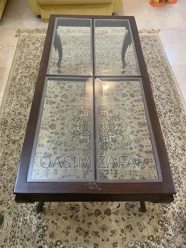 Dark Wood Side Table with Tempered Glass Top