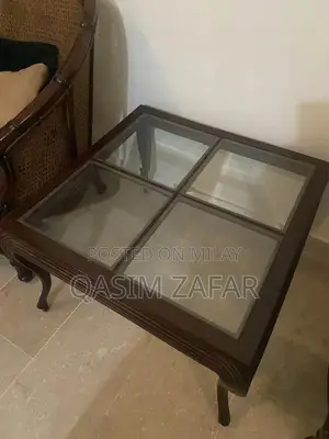 Dark Wood Side Table with Tempered Glass Top