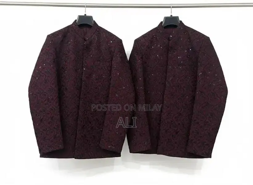Men's Wedding Coat and Suit Ensemble in Maroon