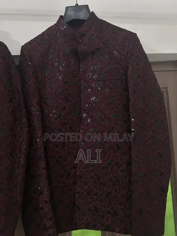 Men's Wedding Coat and Suit Ensemble in Maroon