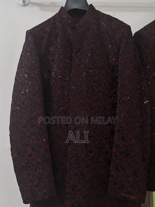 Men's Wedding Coat and Suit Ensemble in Maroon