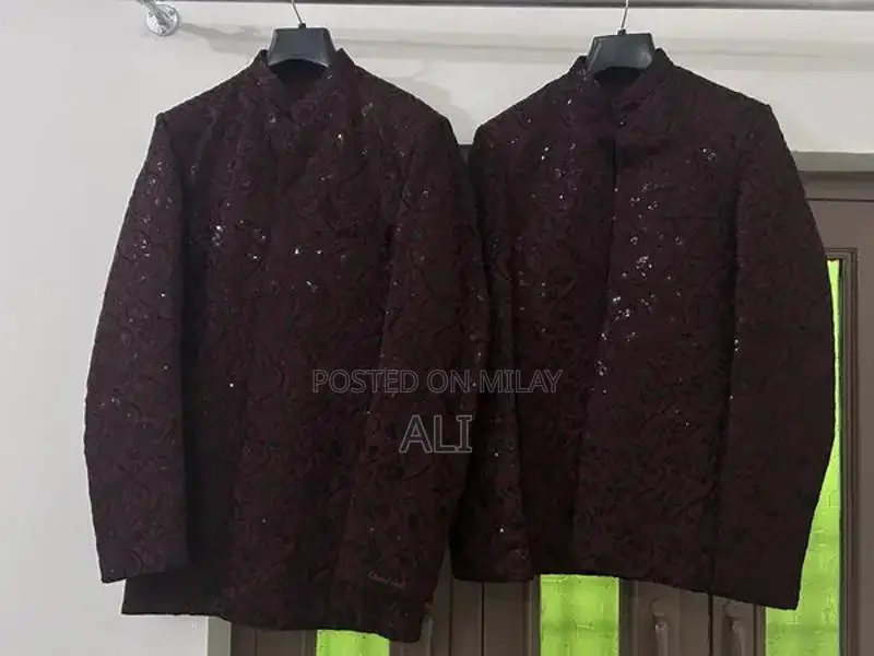 Men's Wedding Coat and Suit Ensemble in Maroon