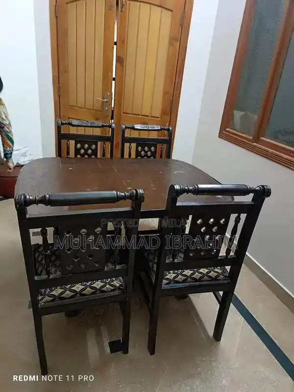 Solid Wood Dining Table with 4 Premium Chairs