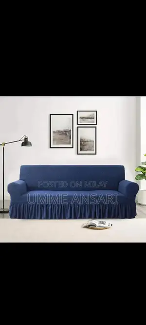 Photo - Stretchable Blue Sofa Cover Set for 3, 2, 1 Seater Sofas