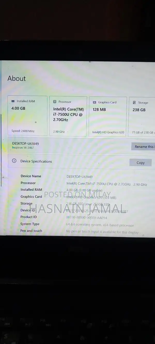 Dell Core i7 7th Gen Laptop with SSD Storage