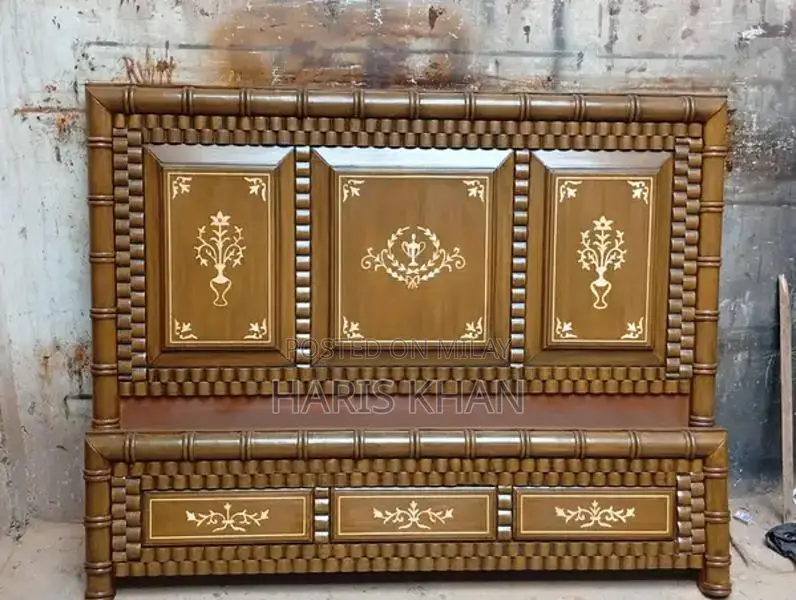 Wooden Full Size Bed Frame with Headboard and Dresser