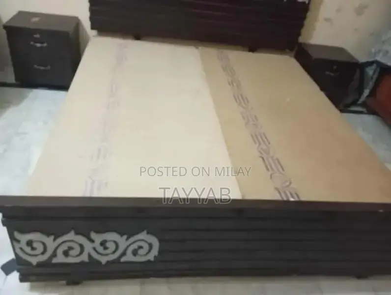 Wooden Double Bed Frame with Two Side Tables