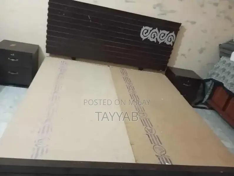 Wooden Double Bed Frame with Two Side Tables