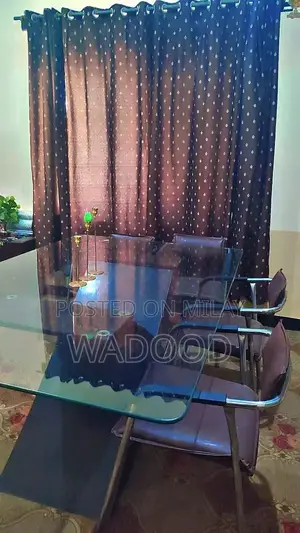 Modern 6-Seat Dining Table Set with Glass Top and Wooden Base