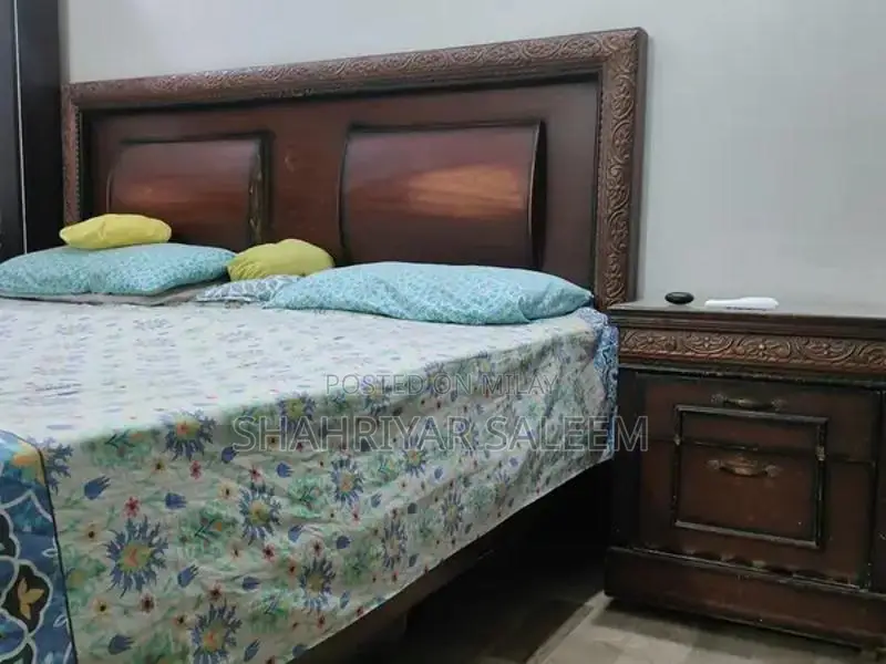 King Size Modern Wooden Bed with Free Mattress and Side Table