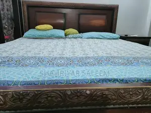 King Size Modern Wooden Bed with Free Mattress and Side Table