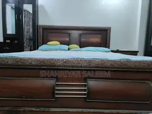 King Size Modern Wooden Bed with Free Mattress and Side Table