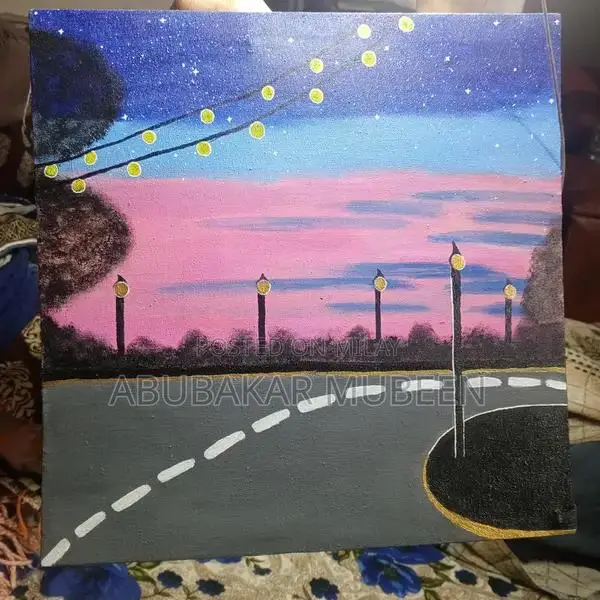 Handmade Landscape Canvas Painting - Sunset Street Scene