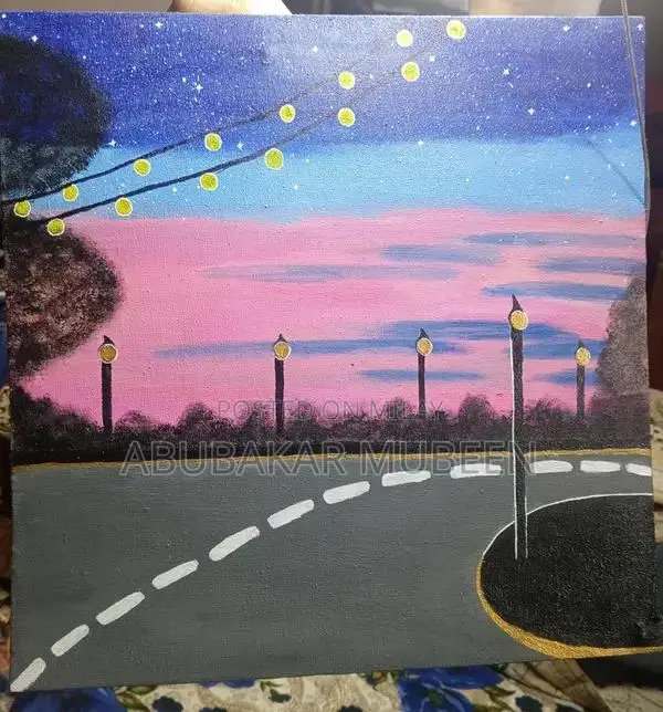 Handmade Landscape Canvas Painting - Sunset Street Scene