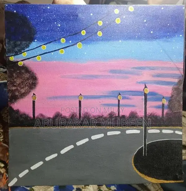 Handmade Landscape Canvas Painting - Sunset Street Scene