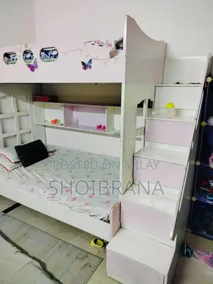 Pink and White Wooden Bunk Bed in Used Condition