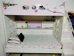 Pink and White Wooden Bunk Bed in Used Condition
